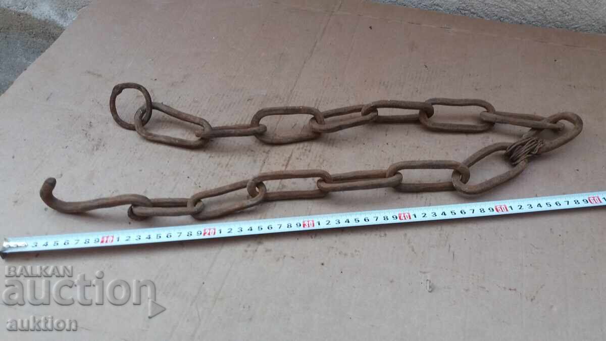OLD WROUGHT IRON REVIVAL FIREPLACE HOOK - CHAIN - 7 OLD WROUGHT IRON REVIVAL FIREPLACE HOOK - CHAIN - 7