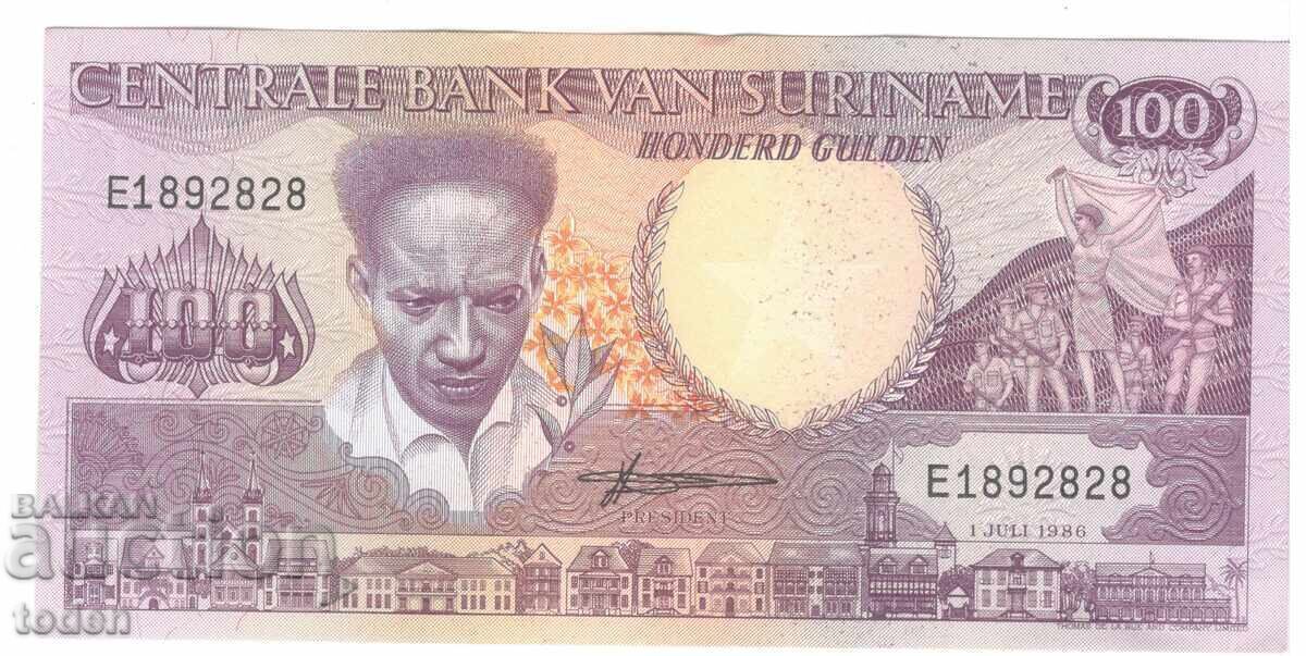 Suriname 100 Gulden 1986 P# 133a.1 Paper Suriname 100 Gulden 1986 P# 133a.1 Paper