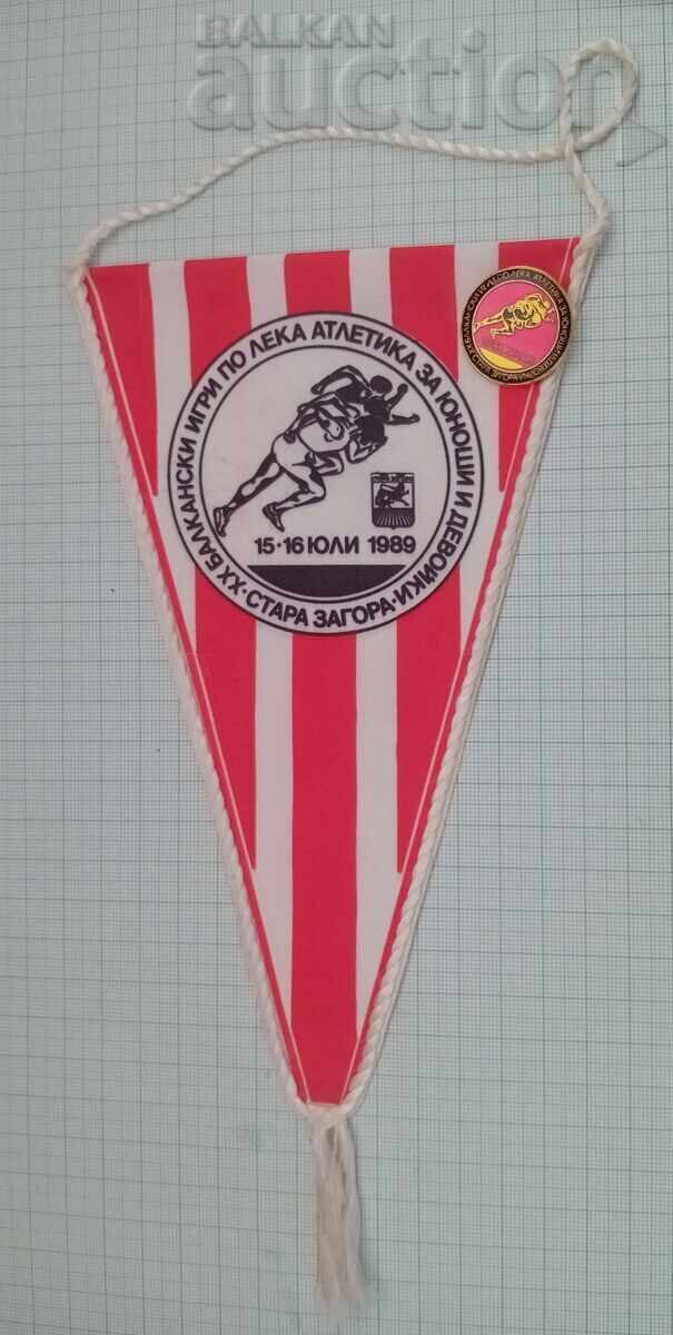 BALKAN GAMES TRACK AND FIELD STARA ZAGORA FLAG BADGE 1989 BALKAN GAMES TRACK AND FIELD STARA ZAGORA FLAG BADGE 1989