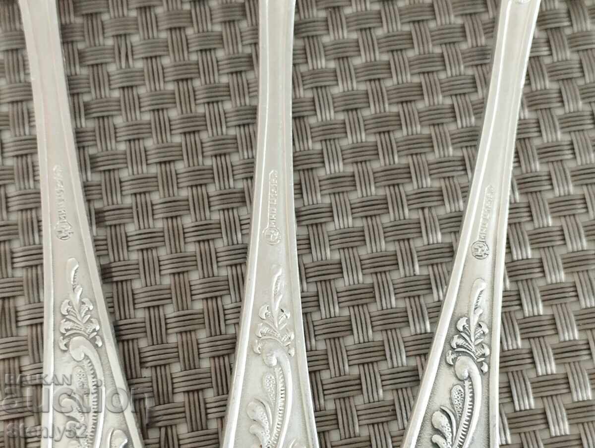 Licitație 5 buc. linguri de supă Argintate din melchior, URSS Licitație 5 buc. linguri de supă Argintate din melchior, URSS