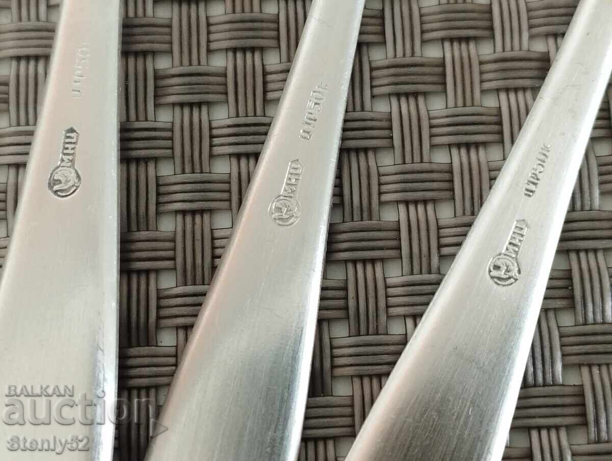 Παράδοση 5 τεμ. ασημένια κουτάλια σούπας από μελχιόρ, ΕΣΣΔ