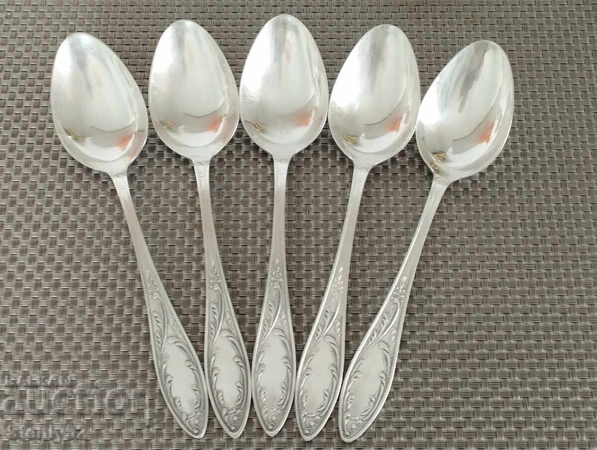 5 τεμ. ασημένια κουτάλια σούπας από μελχιόρ, ΕΣΣΔ