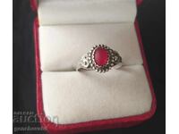 Revival ring with stone, silver 800 grade