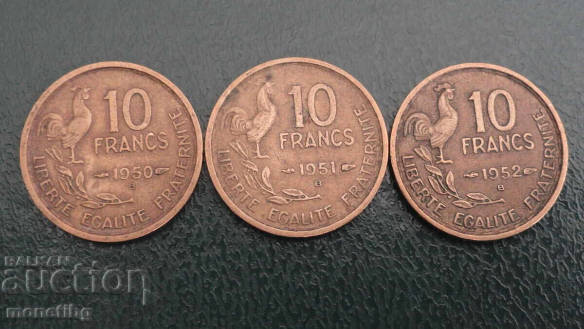 Auction France 1950-1952 - 10 Francs (B) 3 pieces Auction France 1950-1952 - 10 Francs (B) 3 pieces