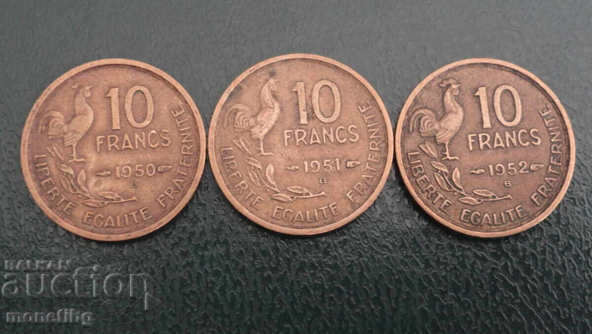 France 1950-1952 - 10 Francs (B) 3 pieces - 5 France 1950-1952 - 10 Francs (B) 3 pieces - 5