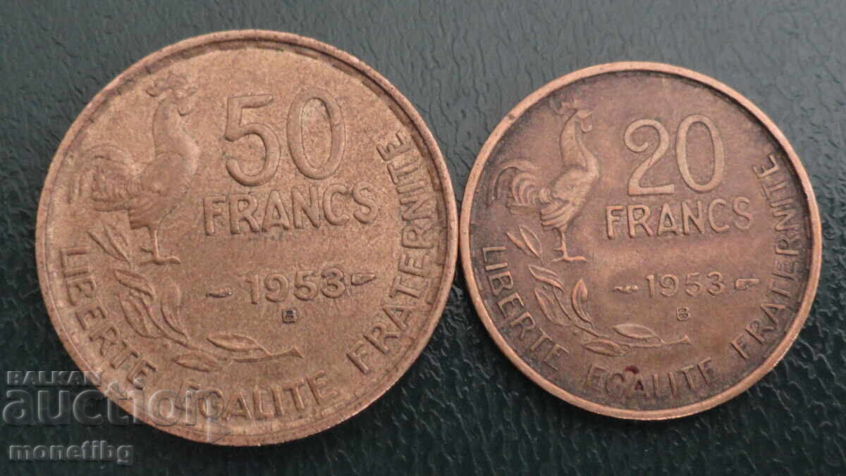 Auction  France 1953 - 20 and 50 Francs (VF)
