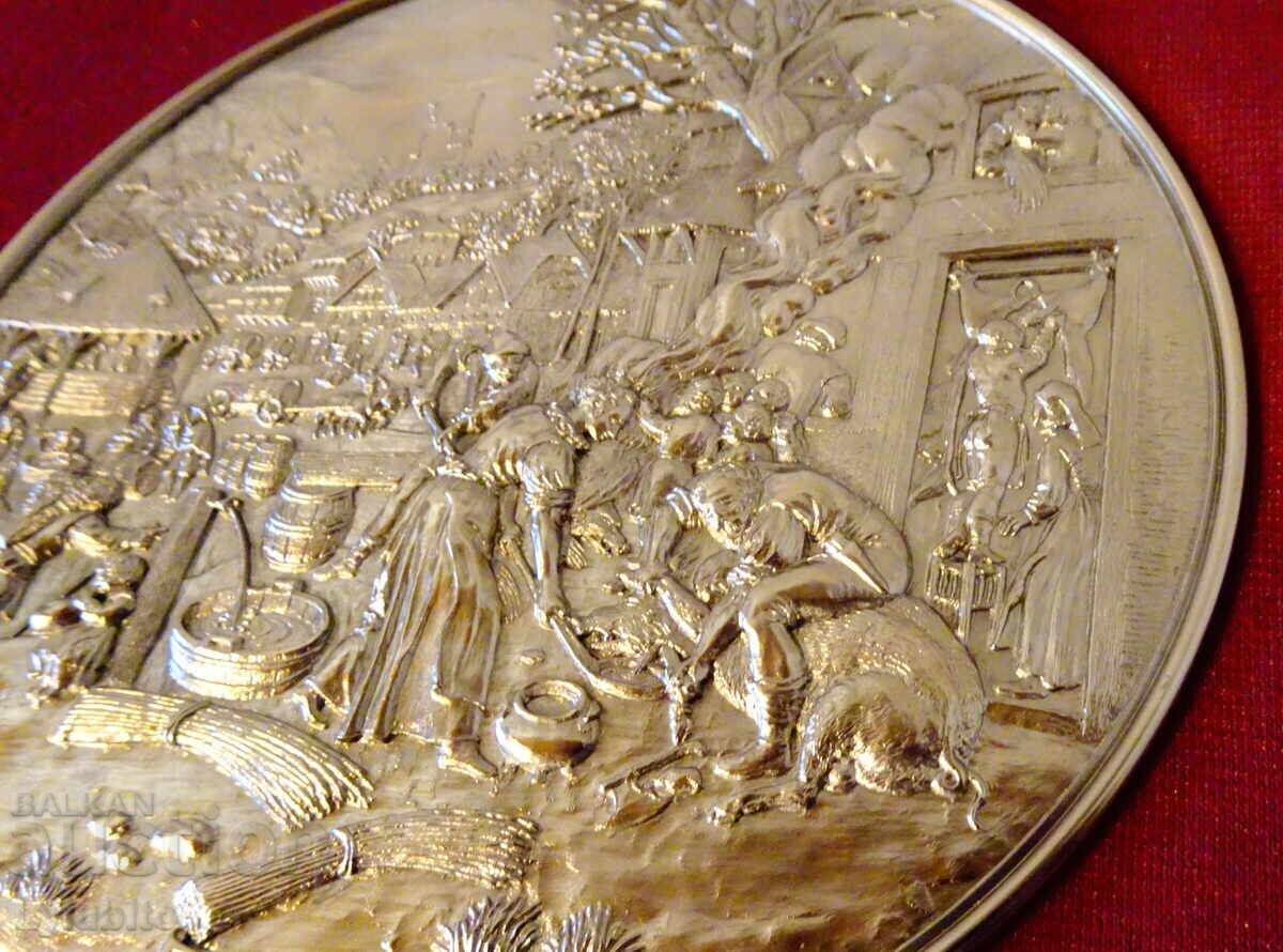 Delivery of Autumn relief panel, pewter picture by WMF Delivery of Autumn relief panel, pewter picture by WMF