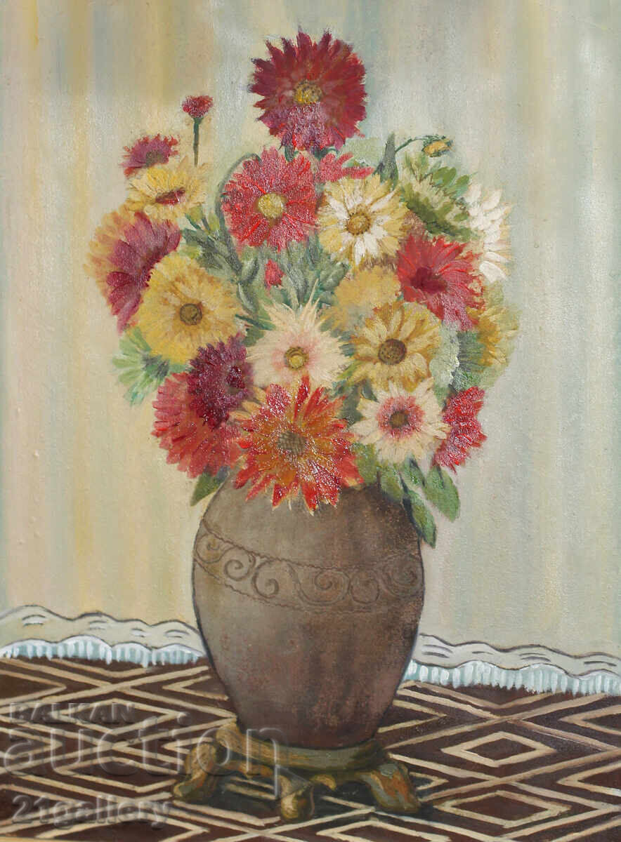 Delivery of Still life vase with flowers painting oil paints Delivery of Still life vase with flowers painting oil paints