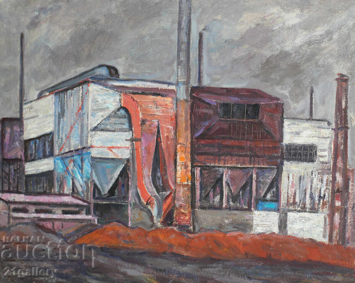 Factory, old oil painting Factory, old oil painting