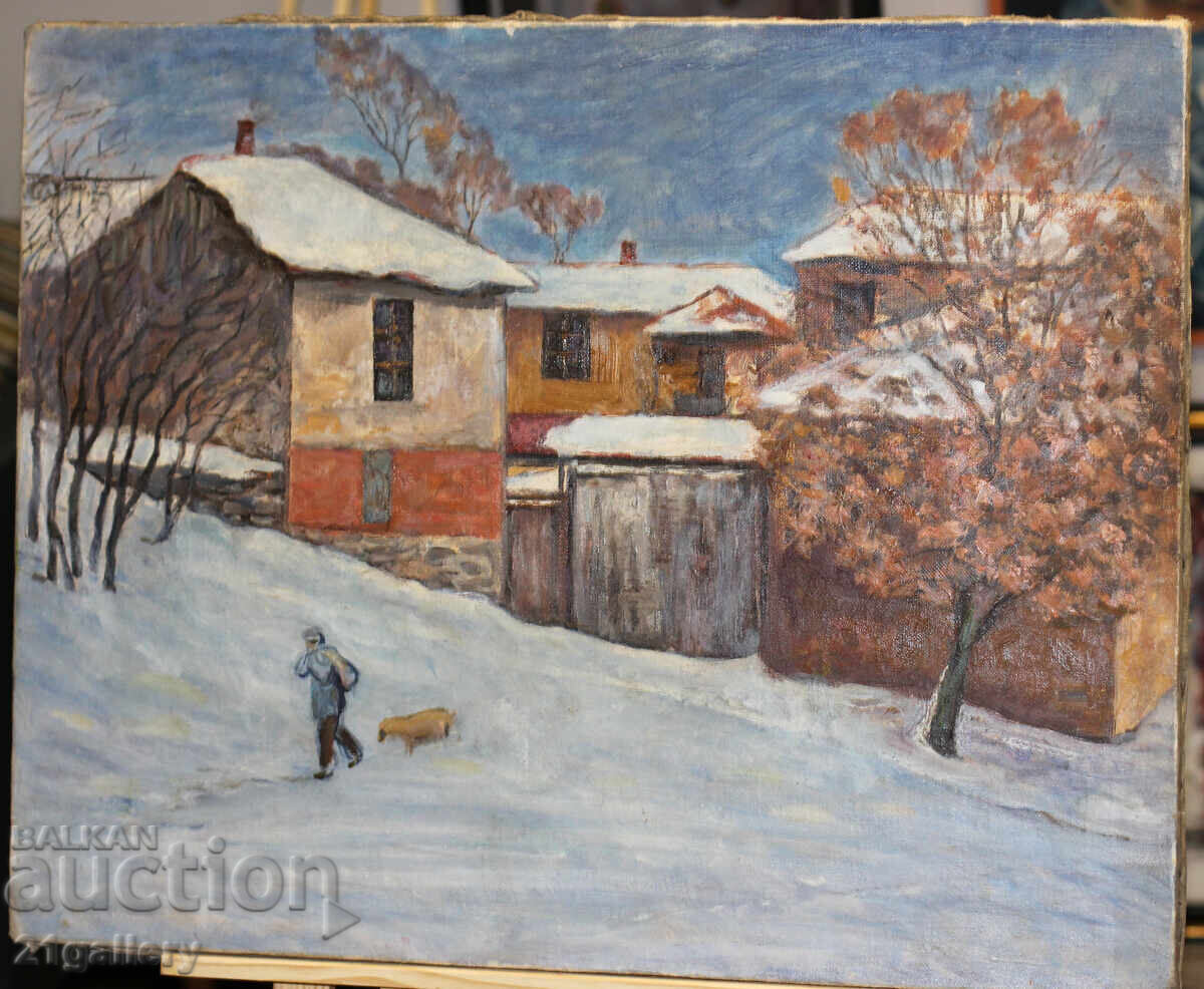 Licitație Peisaj rural, tablou vechi în ulei Licitație Peisaj rural, tablou vechi în ulei