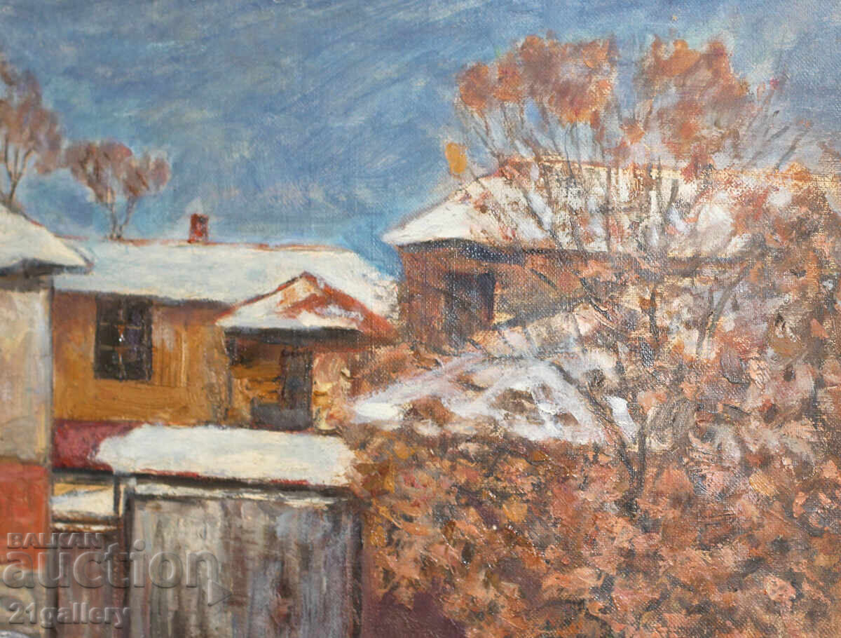 Peisaj rural, tablou vechi în ulei - 5 Peisaj rural, tablou vechi în ulei - 5