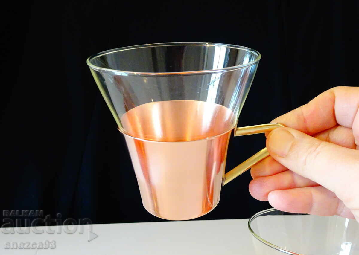 Copper rakia cup plus a glass one for coffee