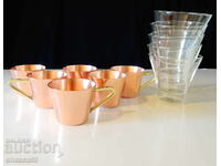 Χάλκινα φλιτζάνια για ρακή συν γυάλινο για καφέ