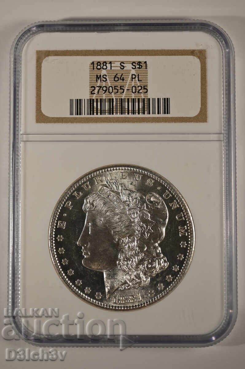 САЩ 1 Морган Долар 1881 * MS64PL * NGC