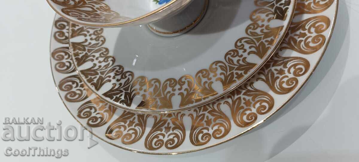 Three-piece porcelain coffee set, marked with price 30.00 BGN | € 15.34 Three-piece porcelain coffee set, marked with price 30.00 BGN | € 15.34