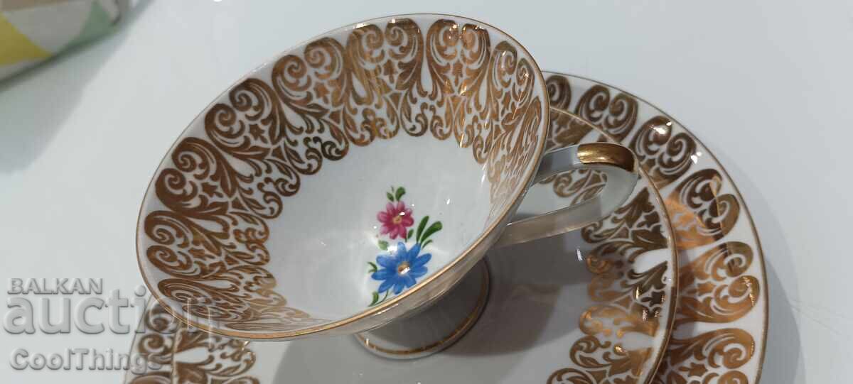 Auction Three-piece porcelain coffee set, marked Auction Three-piece porcelain coffee set, marked