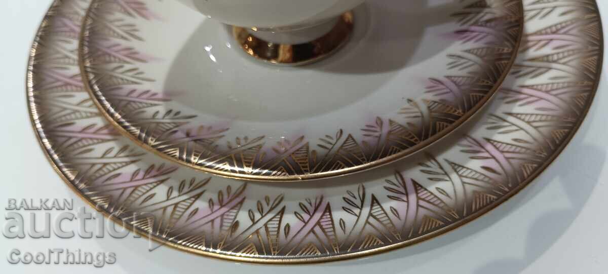 Three-piece porcelain coffee set, marked with price 30.00 BGN | € 15.34 Three-piece porcelain coffee set, marked with price 30.00 BGN | € 15.34