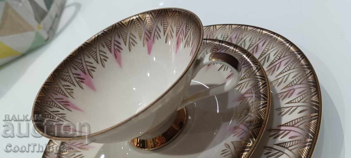 Auction Three-piece porcelain coffee set, marked Auction Three-piece porcelain coffee set, marked