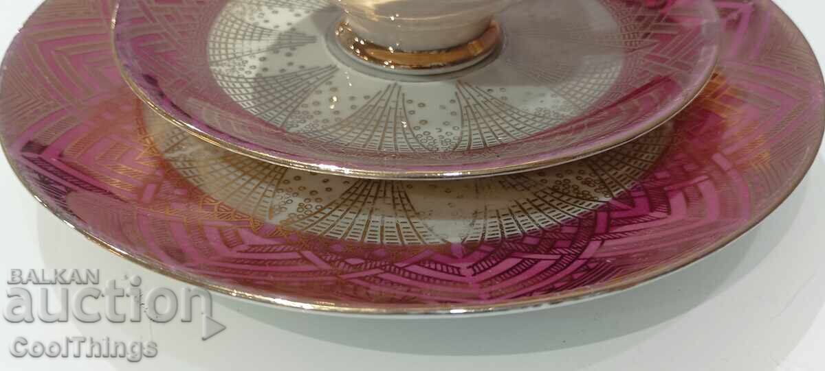 Three-piece porcelain coffee set, marked with price 30.00 BGN | € 15.34 Three-piece porcelain coffee set, marked with price 30.00 BGN | € 15.34