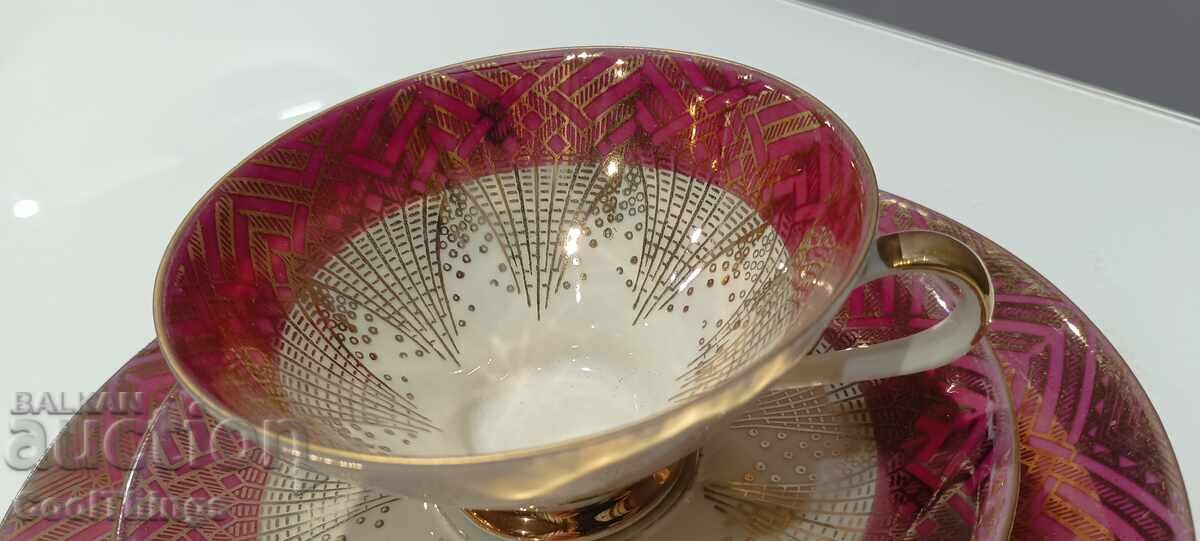 Auction Three-piece porcelain coffee set, marked Auction Three-piece porcelain coffee set, marked