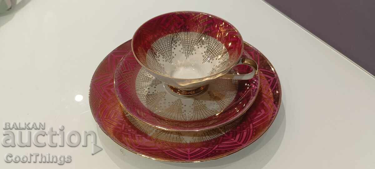 Three-piece porcelain coffee set, marked Three-piece porcelain coffee set, marked