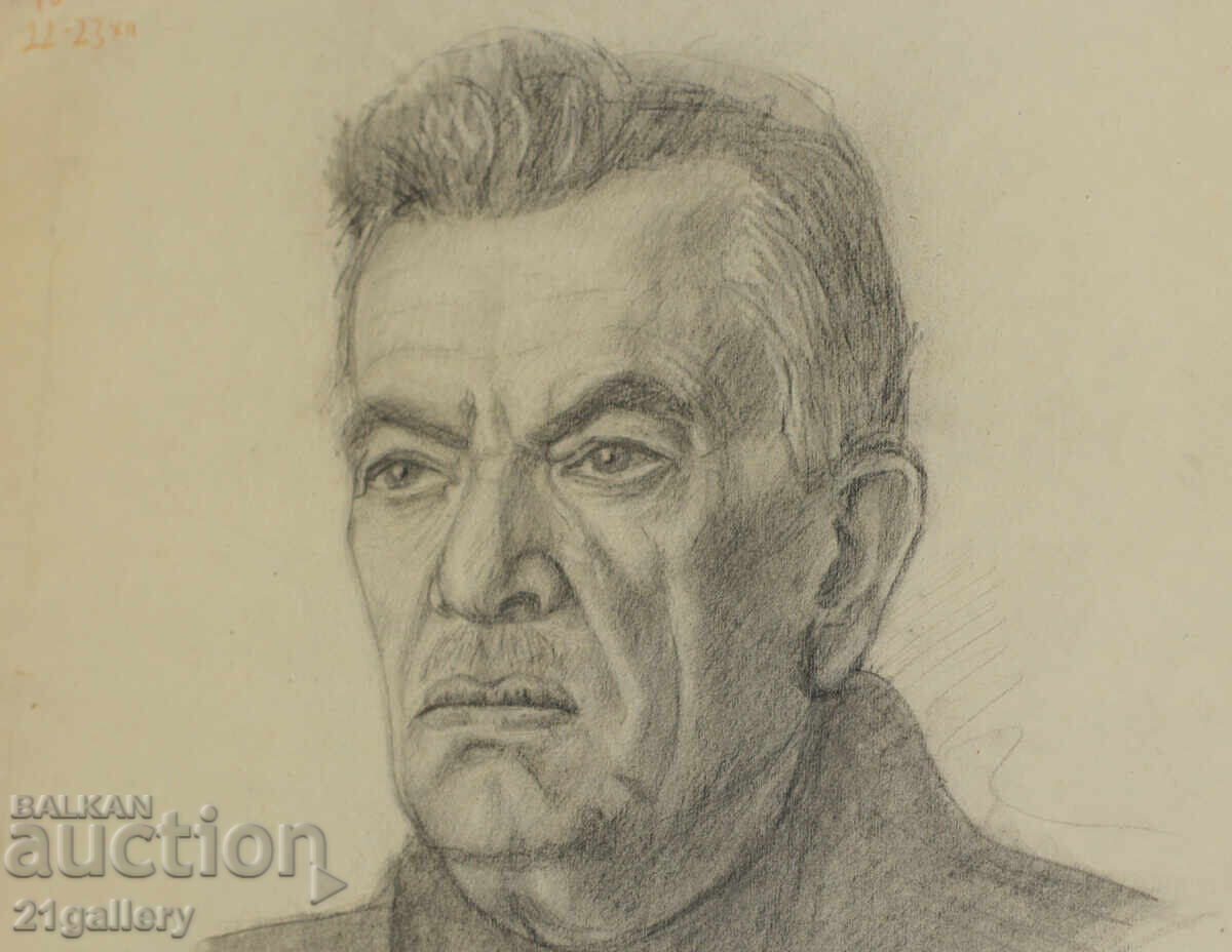 Old pencil drawing portrait signed - 5