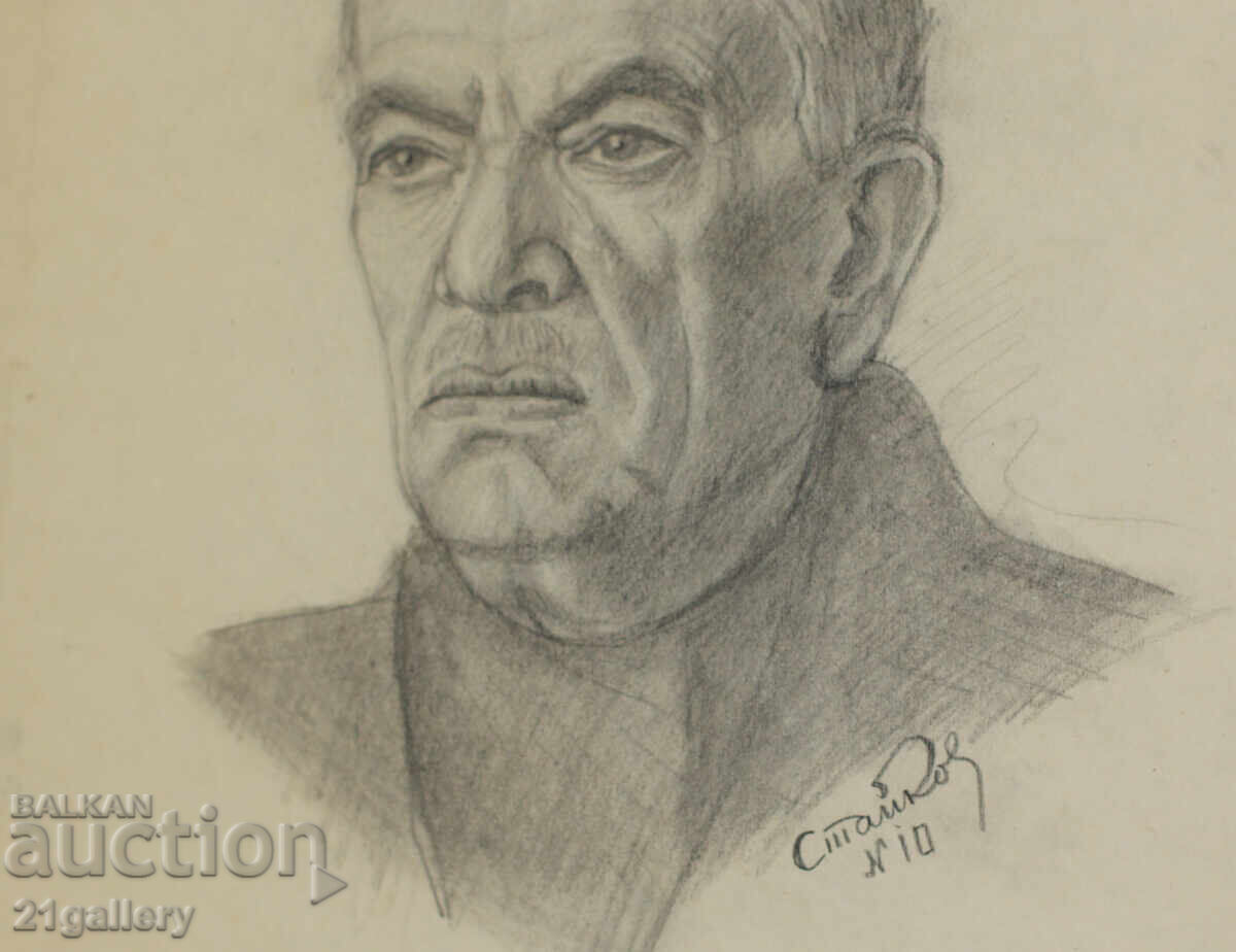 Old pencil drawing portrait signed - 6