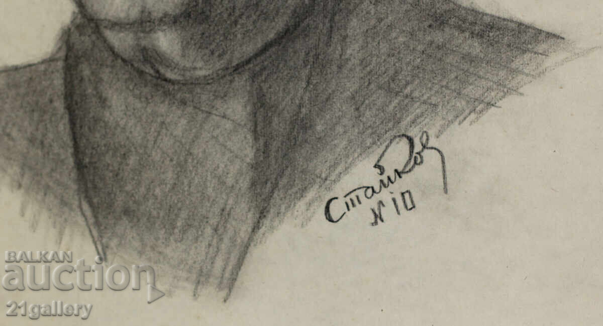 Old pencil drawing portrait signed - 7