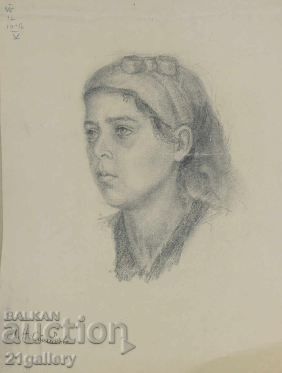 Livrarea Desen vechi în creion, portret de fată, semnat
