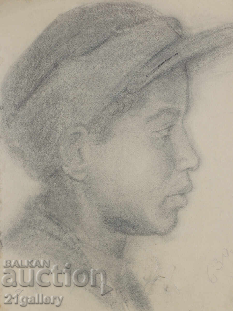 Old pencil drawing portrait of a boy, signed with price 300.00 BGN | € 153.39