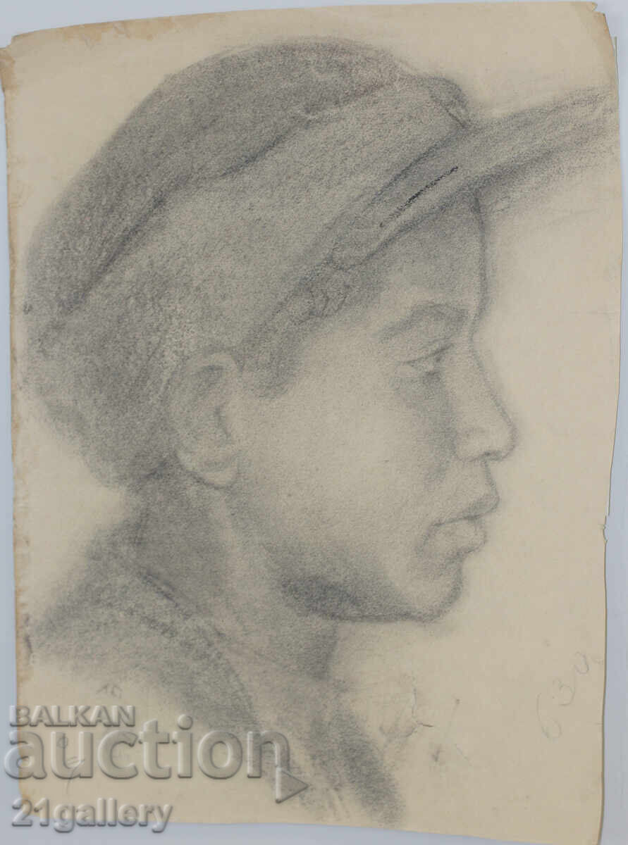 Delivery of Old pencil drawing portrait of a boy, signed