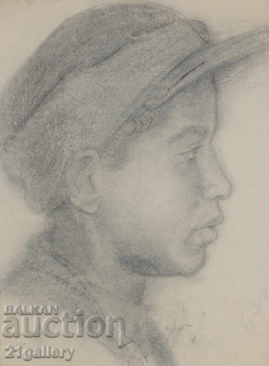 Old pencil drawing portrait of a boy, signed - 5