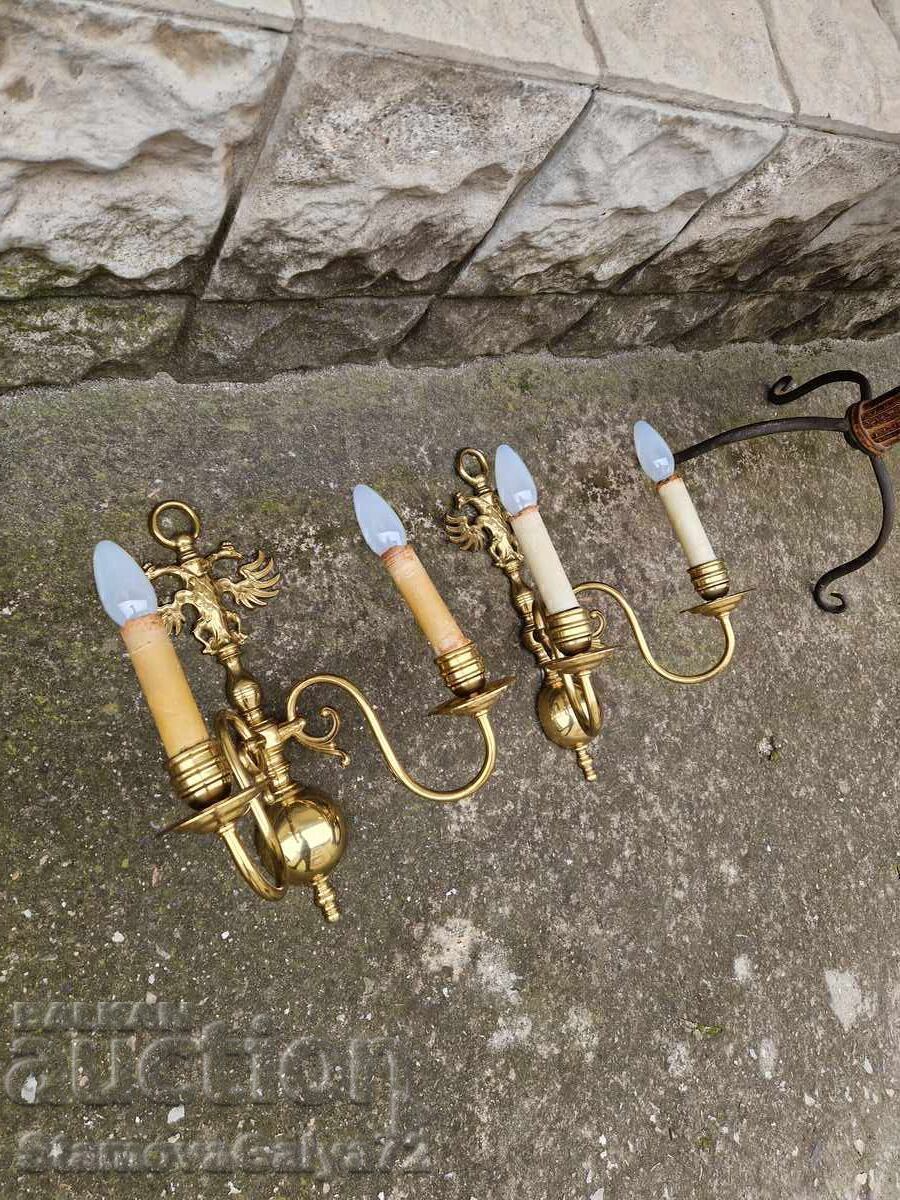O pereche superbă de aplice antice din bronz - 5