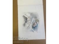 Prometheus color drawing Lyuben Dimanov 1991 size 32/42cm