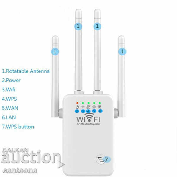 Repeater, WIFi amplifier/repeater, with 4 antennas, 300Mbps with price 24.99 BGN | € 12.78 Repeater, WIFi amplifier/repeater, with 4 antennas, 300Mbps with price 24.99 BGN | € 12.78