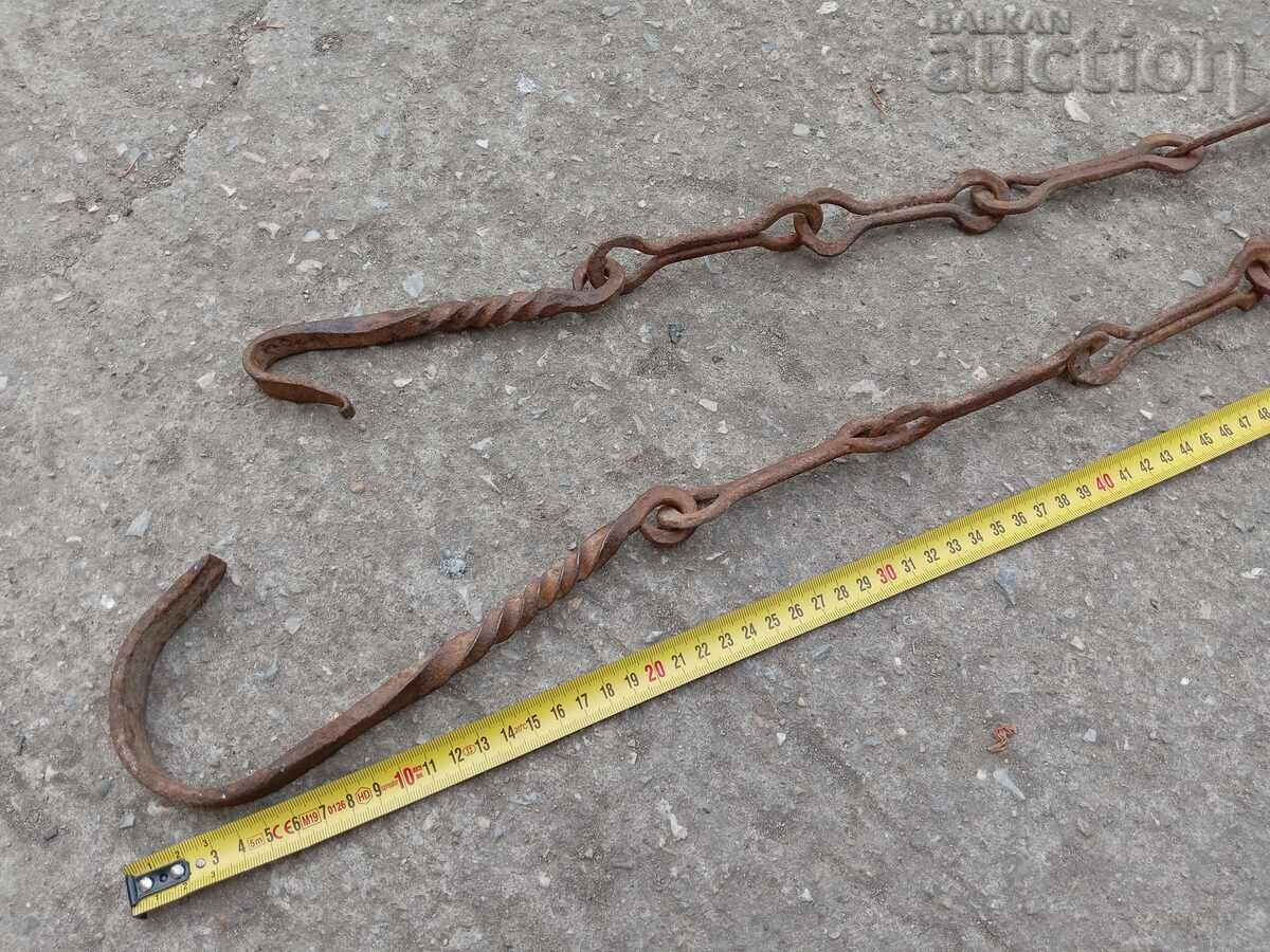 Old wrought iron chain with hook for a hearth, hooks for a fireplace with price 31.00 BGN | € 15.85