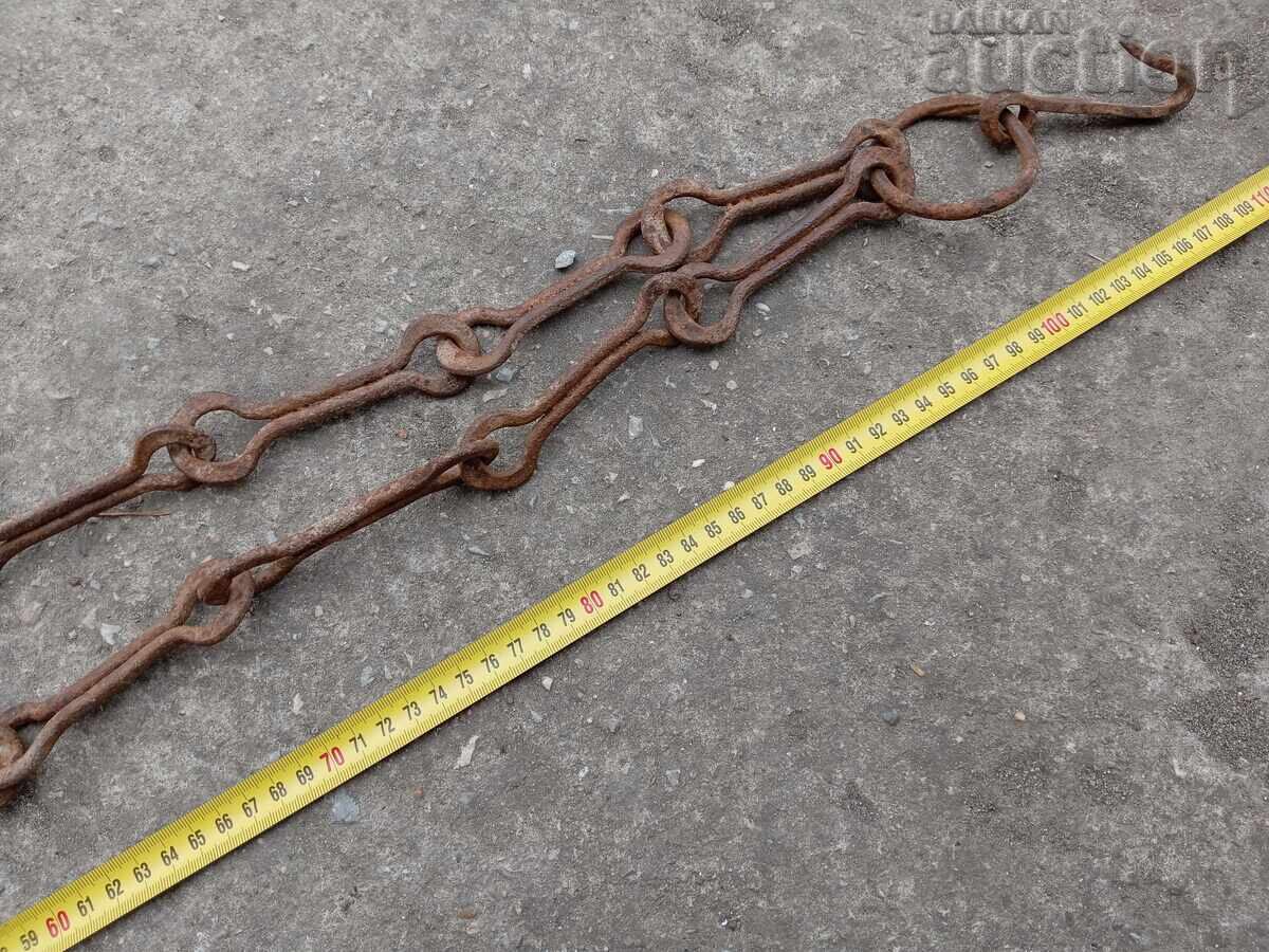Auction  Old wrought iron chain with hook for a hearth, hooks for a fireplace