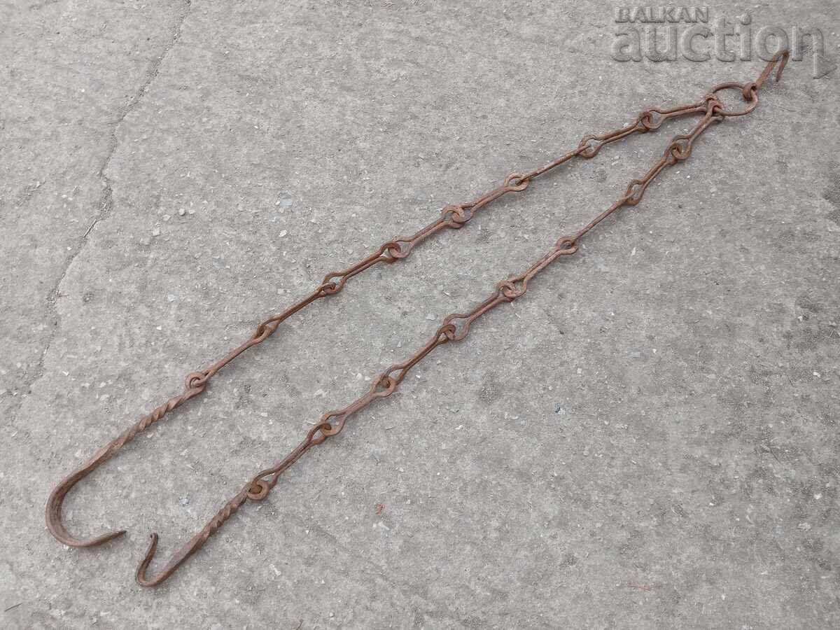 Delivery of Old wrought iron chain with hook for a hearth, hooks for a fireplace