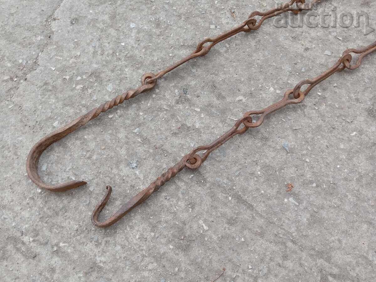 Old wrought iron chain with hook for a hearth, hooks for a fireplace - 5