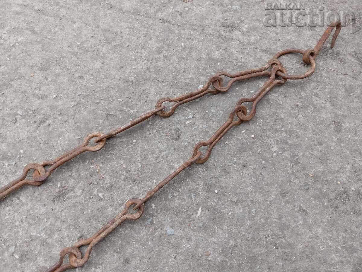 Old wrought iron chain with hook for a hearth, hooks for a fireplace - 6