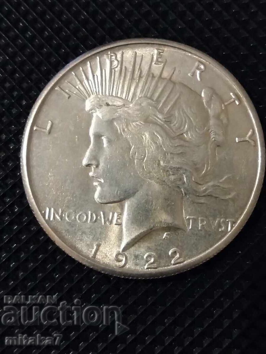 Peace Dollar 1922-S Year, Silver, USA Peace Dollar 1922-S Year, Silver, USA