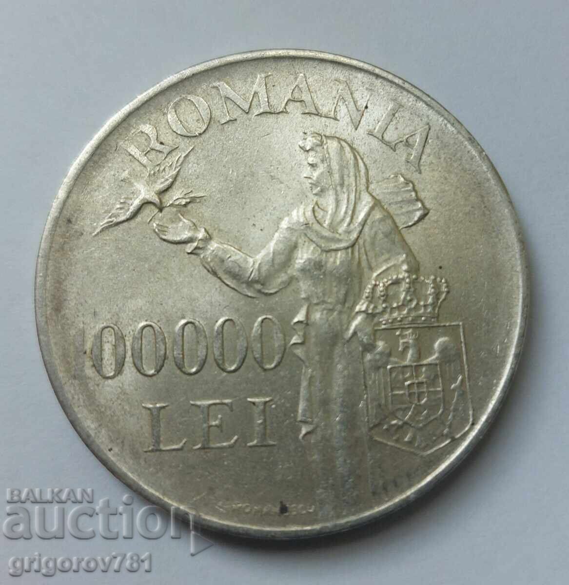 100000 leĭ ασήμι Ρουμανία 1946 - ασημένιο νόμισμα #2