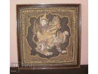 Pictură rituală tibetană/asiatică lucrată manual, înrămată