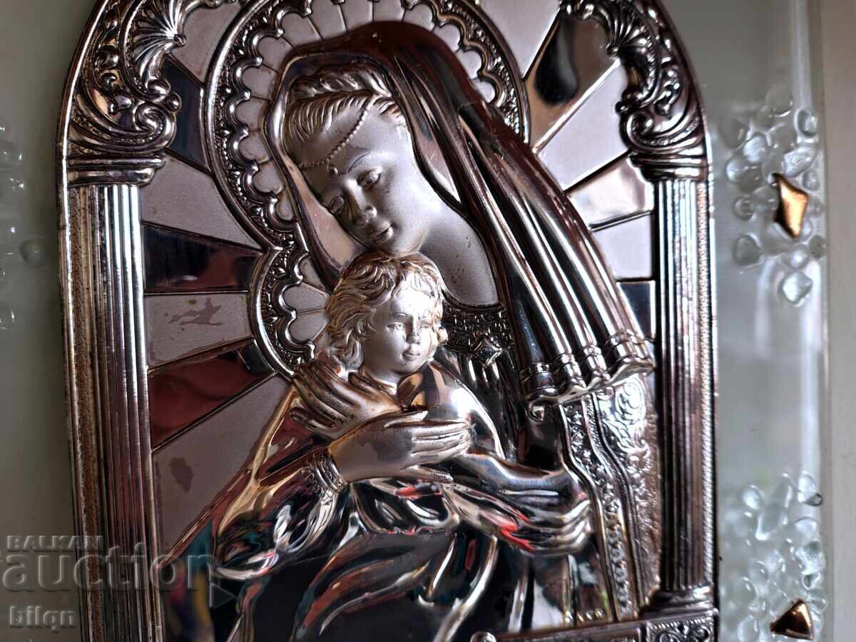 Auction Beautiful Silver Icon on Glass Auction Beautiful Silver Icon on Glass