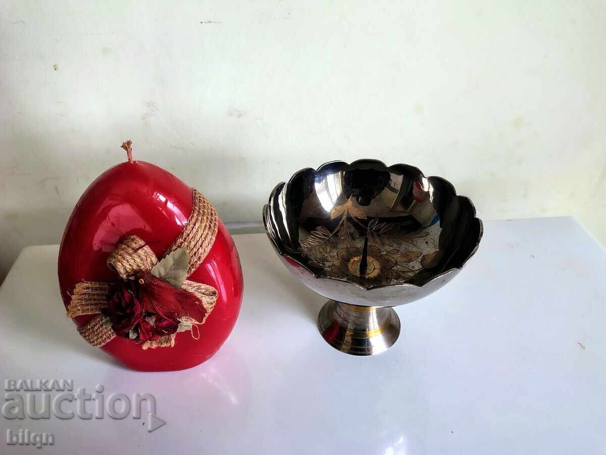 Interesting Bronze Candlestick With Egg-Shaped Candle with price 28.87 BGN | € 14.76