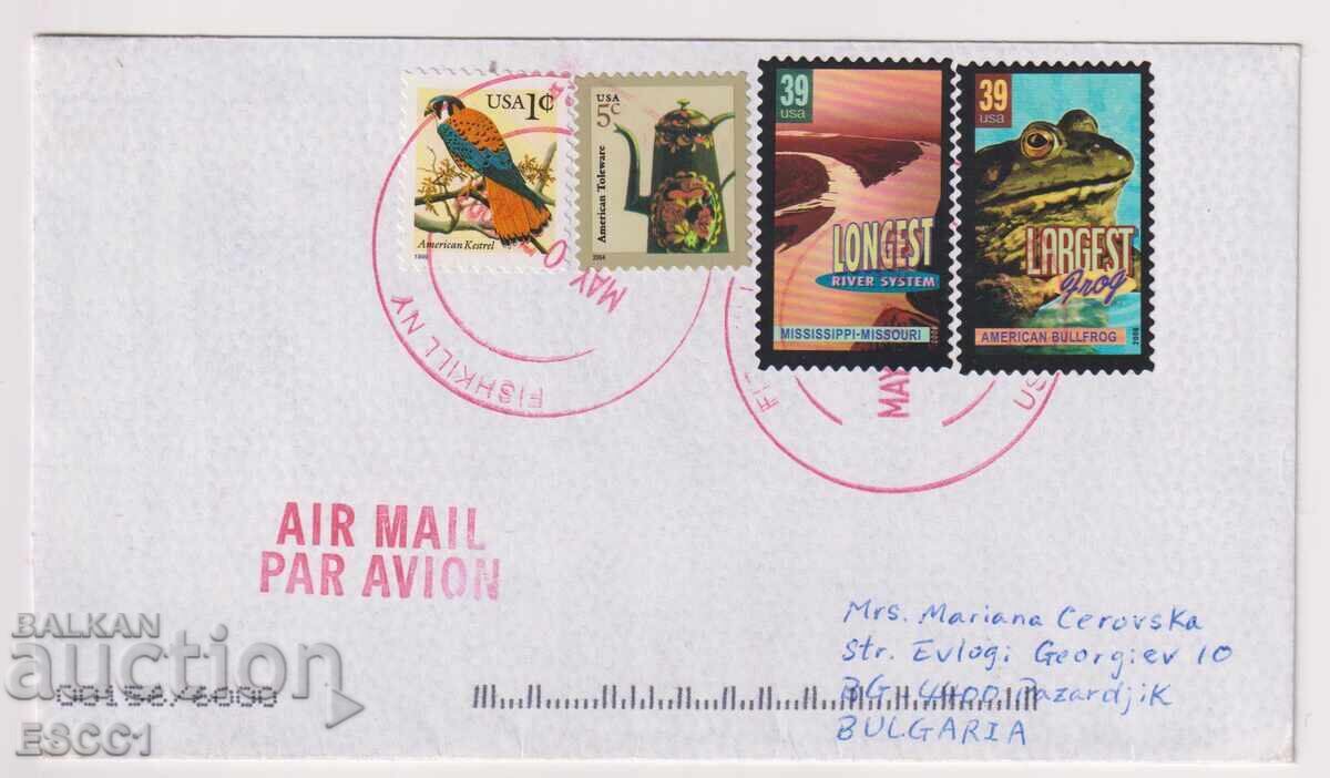 Traveled envelope with stamps Rivers, Frog 2006 Bird 1999 from USA