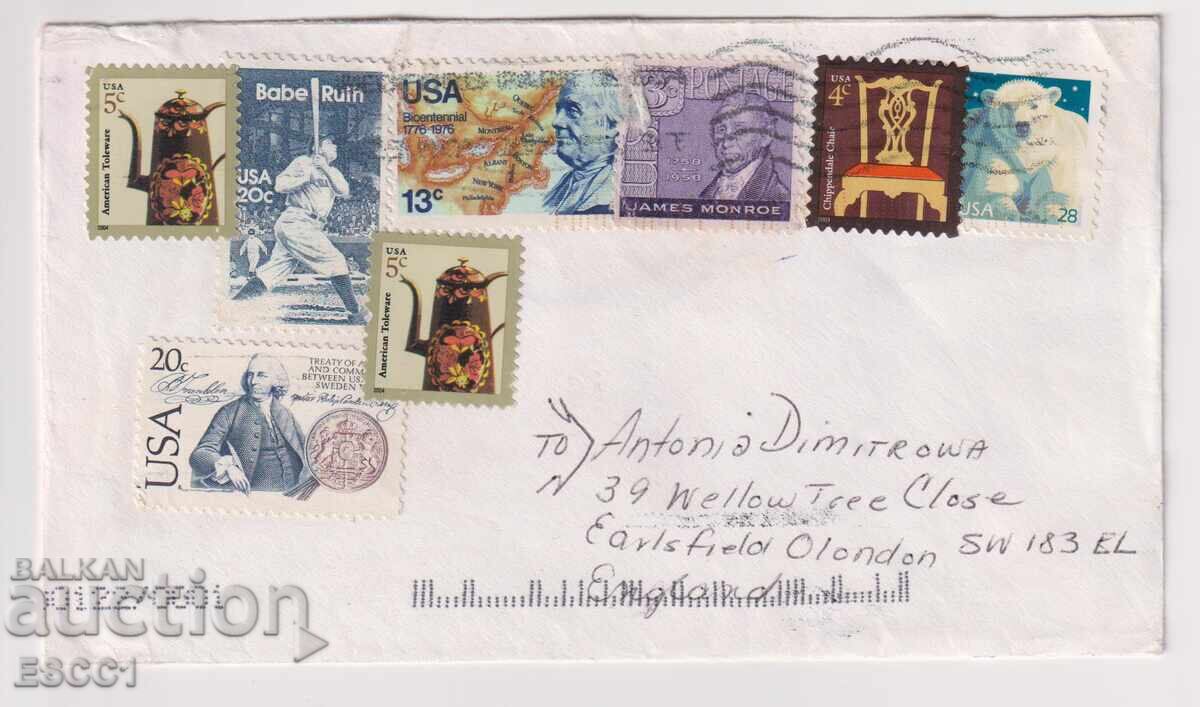 Plic călătorit cu timbre Sport, Urs, Personalități din SUA Plic călătorit cu timbre Sport, Urs, Personalități din SUA