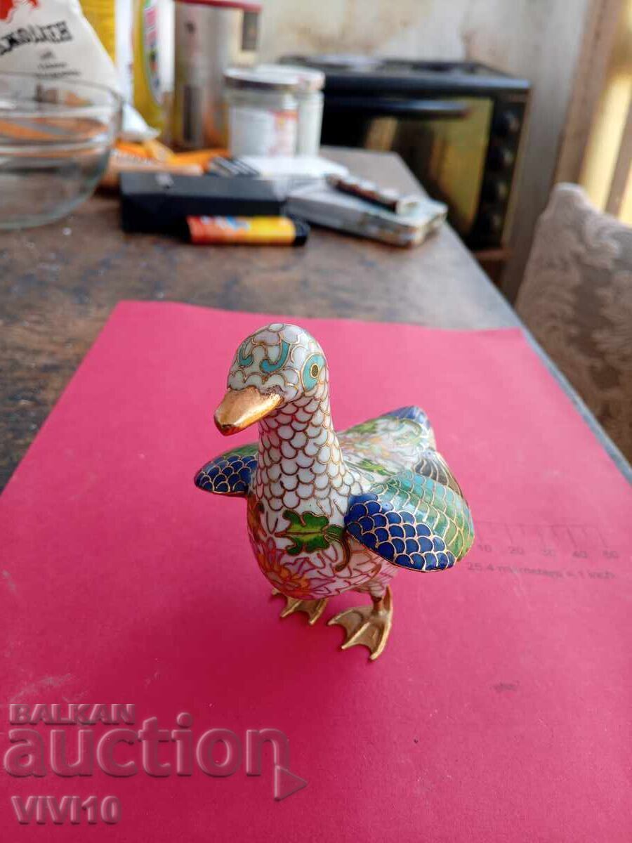 Figurină veche, bronz și email cloisonné