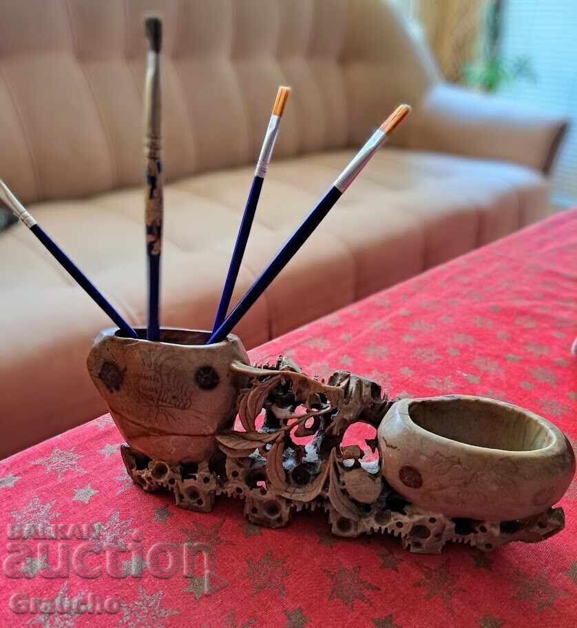 Unicat secolul al XIX-lea! Sculptură bogată pe piatră de săpun Unicat secolul al XIX-lea! Sculptură bogată pe piatră de săpun