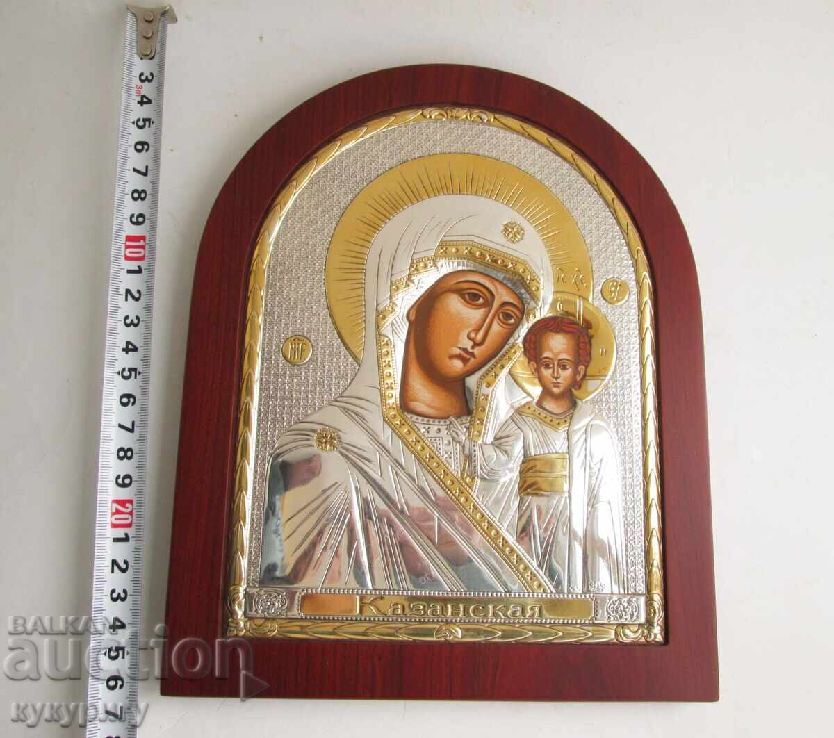 Красива икона със сребърен обков позлата Казанска Богородица - 5 Красива икона със сребърен обков позлата Казанска Богородица - 5